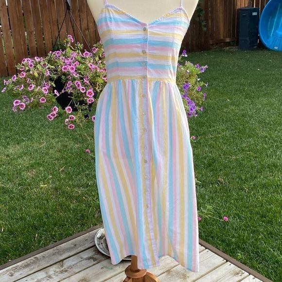 Earth Angel Nasty Gal Dress Pastel Stripe Midi - Picture 3 of 14